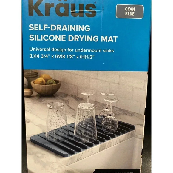 Kraus Kitchen SelfDraining Silicone Drying Mat Cyan Blue New14-3/4 x 8-1/8 x 1/2 - Picture 2 of 13